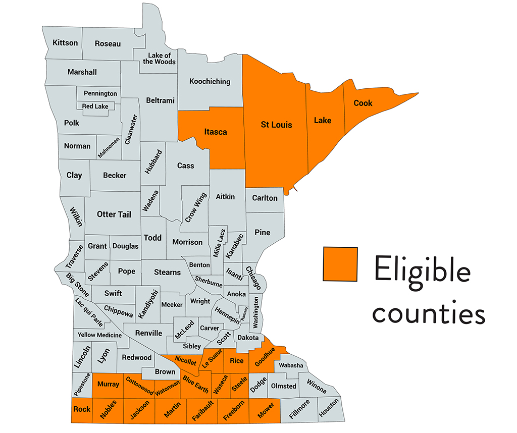 Map of counties eligible for the Disaster Recovery Loan Program 2024