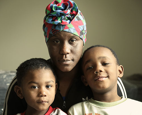 Woman and two children close-up