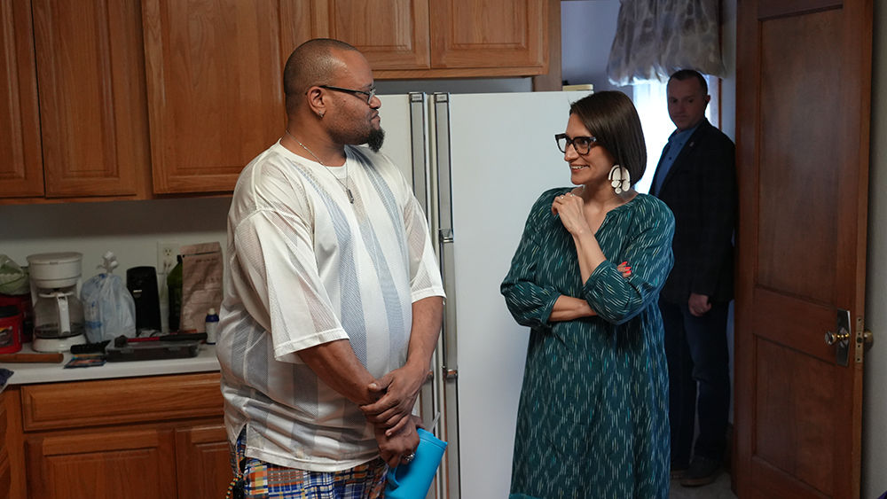 Homebuyer and Lieutenant Governor Peggy Flanagan speaking in kitchen