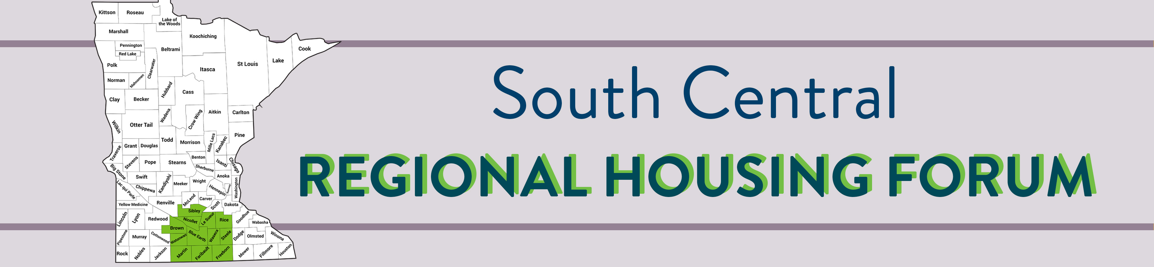 Banner with text: "South Central Regional Housing Forum" and a map highlighting the south central counties.